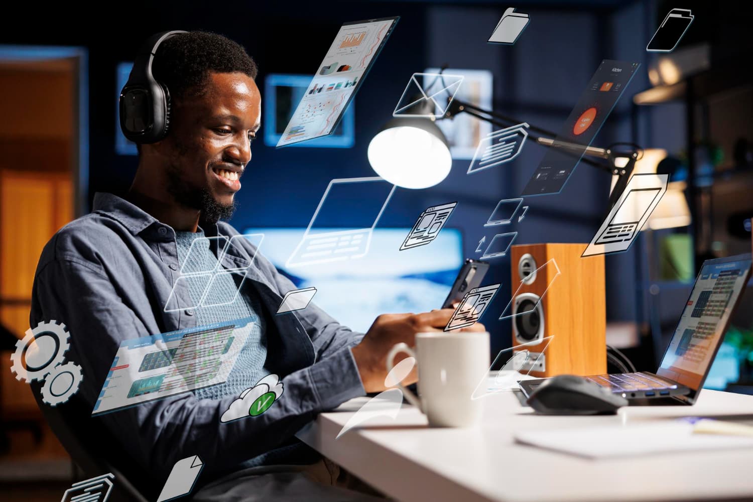 Professional working with digital technology