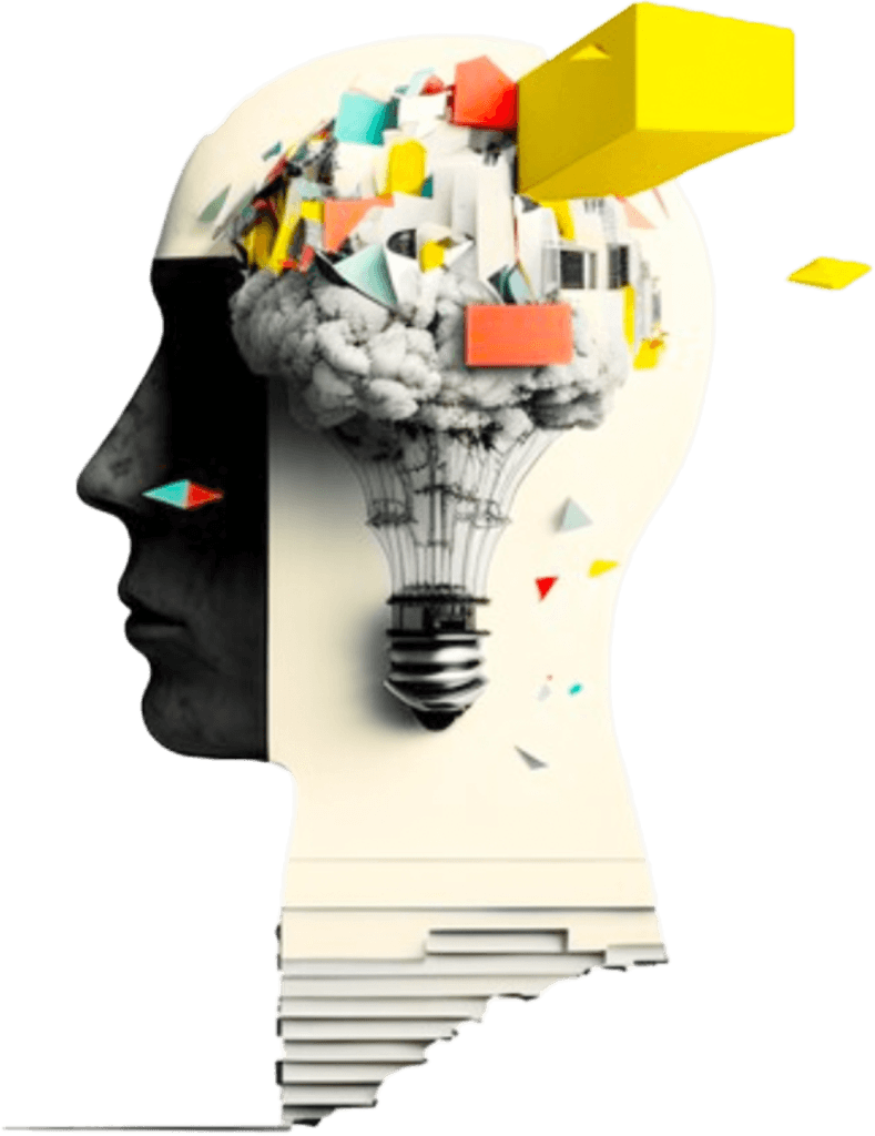 Creative mind with lightbulb and colorful elements representing innovation