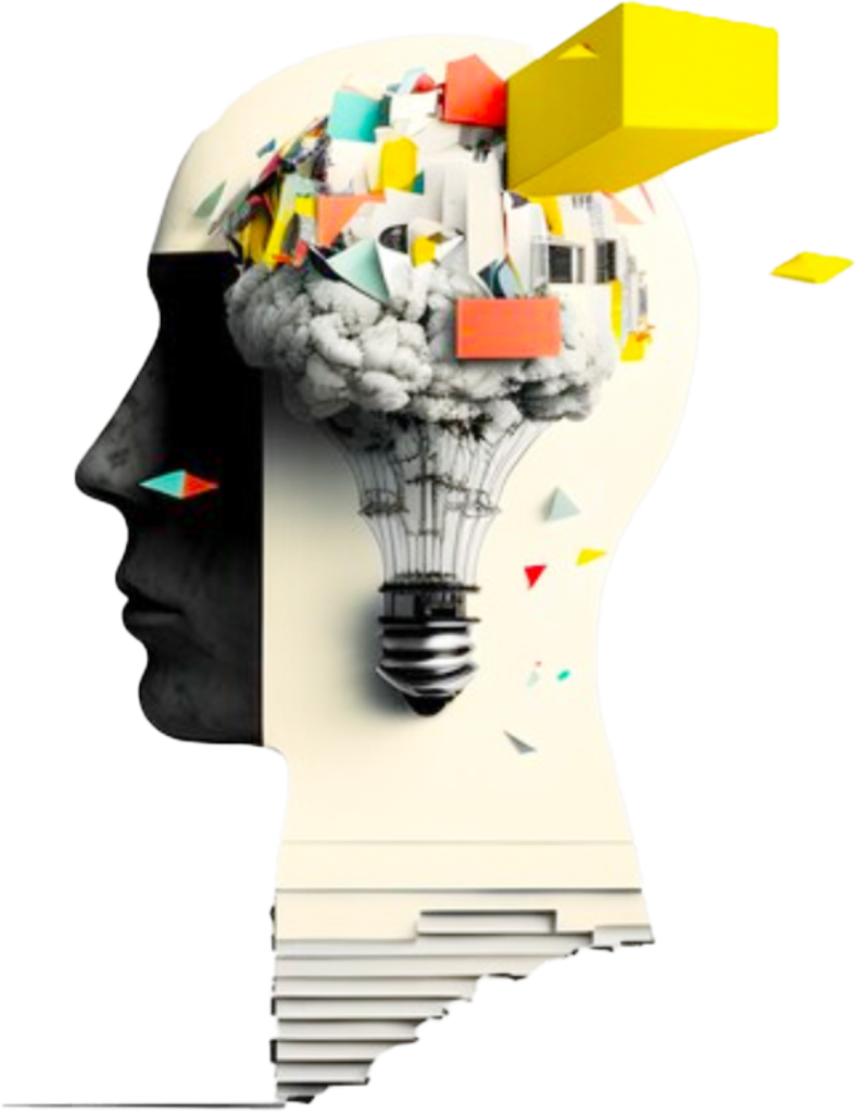 Creative mind with lightbulb and colorful elements representing innovation